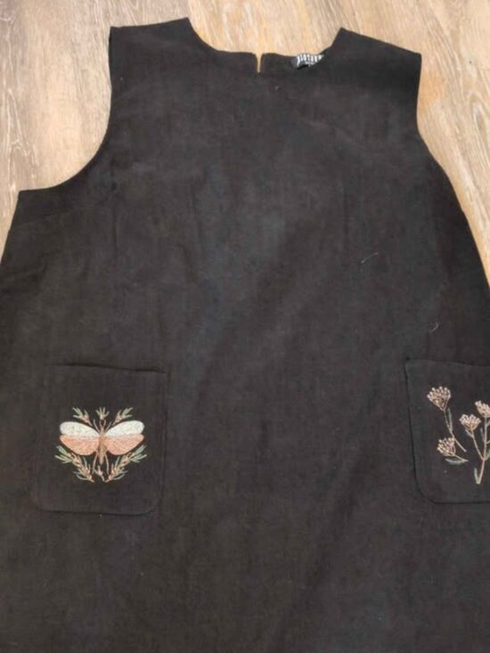 Disturbia Dresses & Skirts - Disturbia Black Corduroy Pinafore Dress Embroidered Pockets size us 16 new